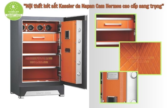 Nội thất két sắt Kassler bọc da Napan Cam Hermes