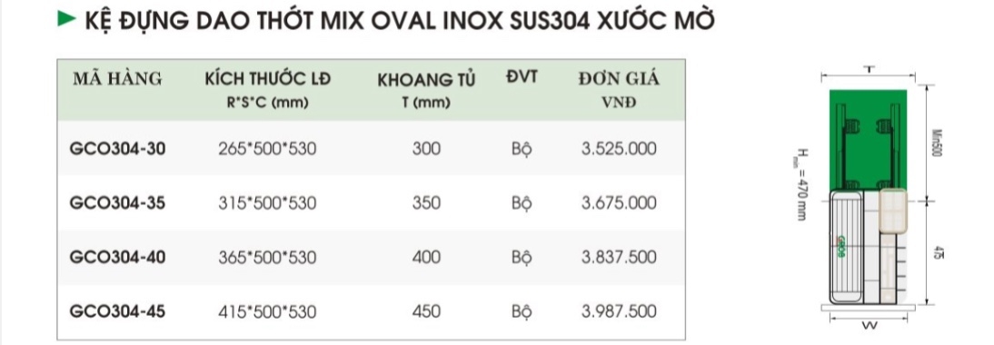 Kệ Đựng Dao Thớt Mix Oval Inox SUS 304 Xước Mờ