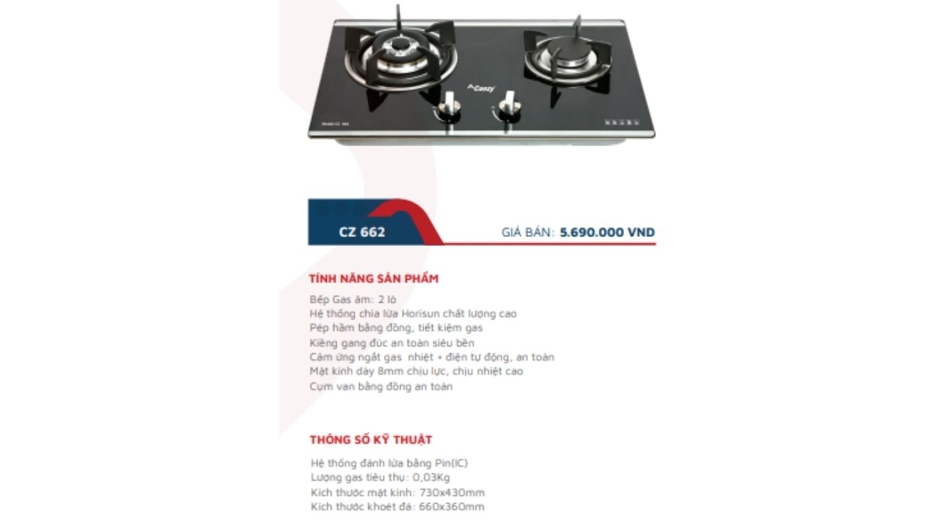 Bếp gas âm Canzy CZ-662