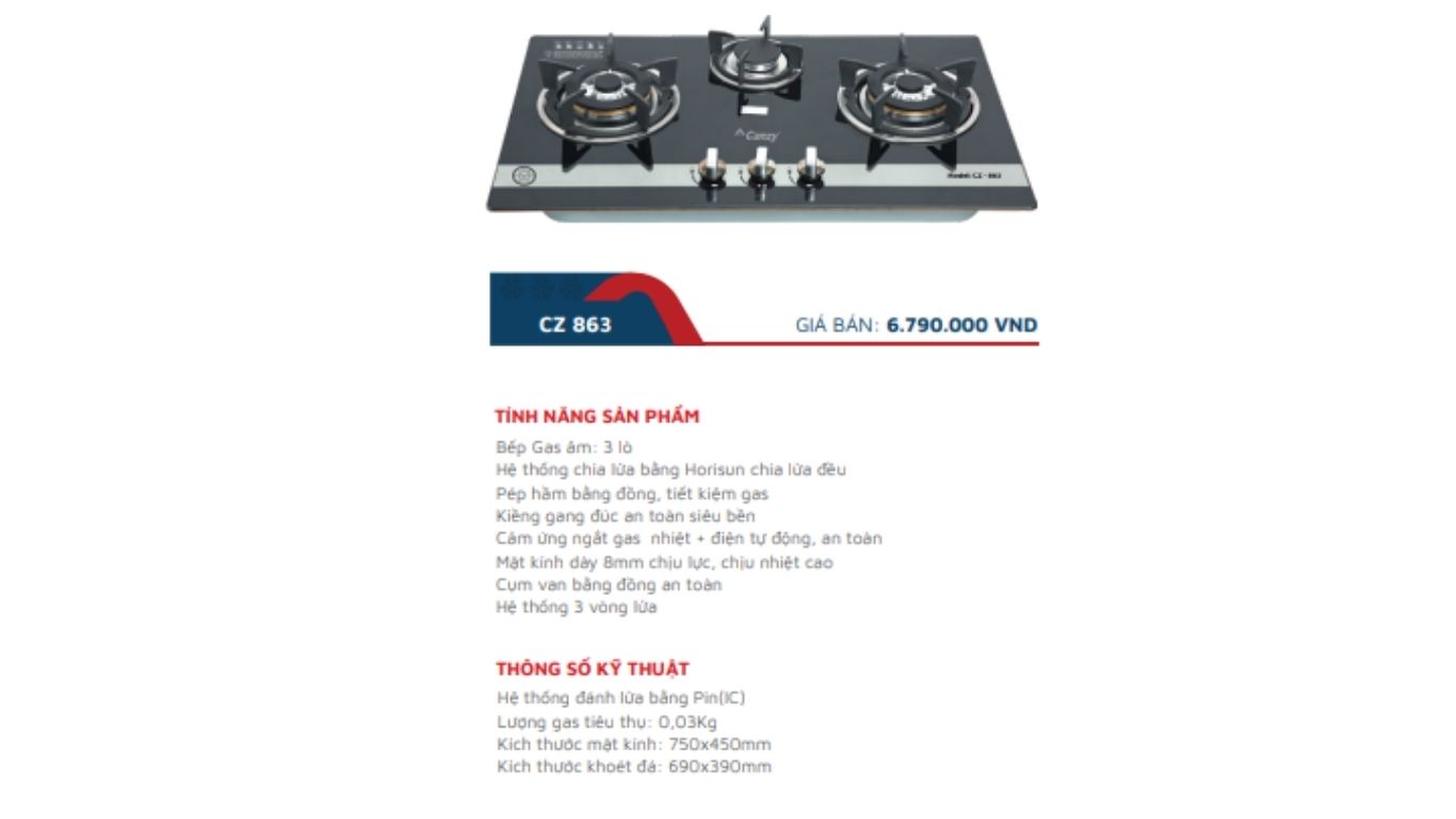 Bếp gas âm Canzy CZ-863