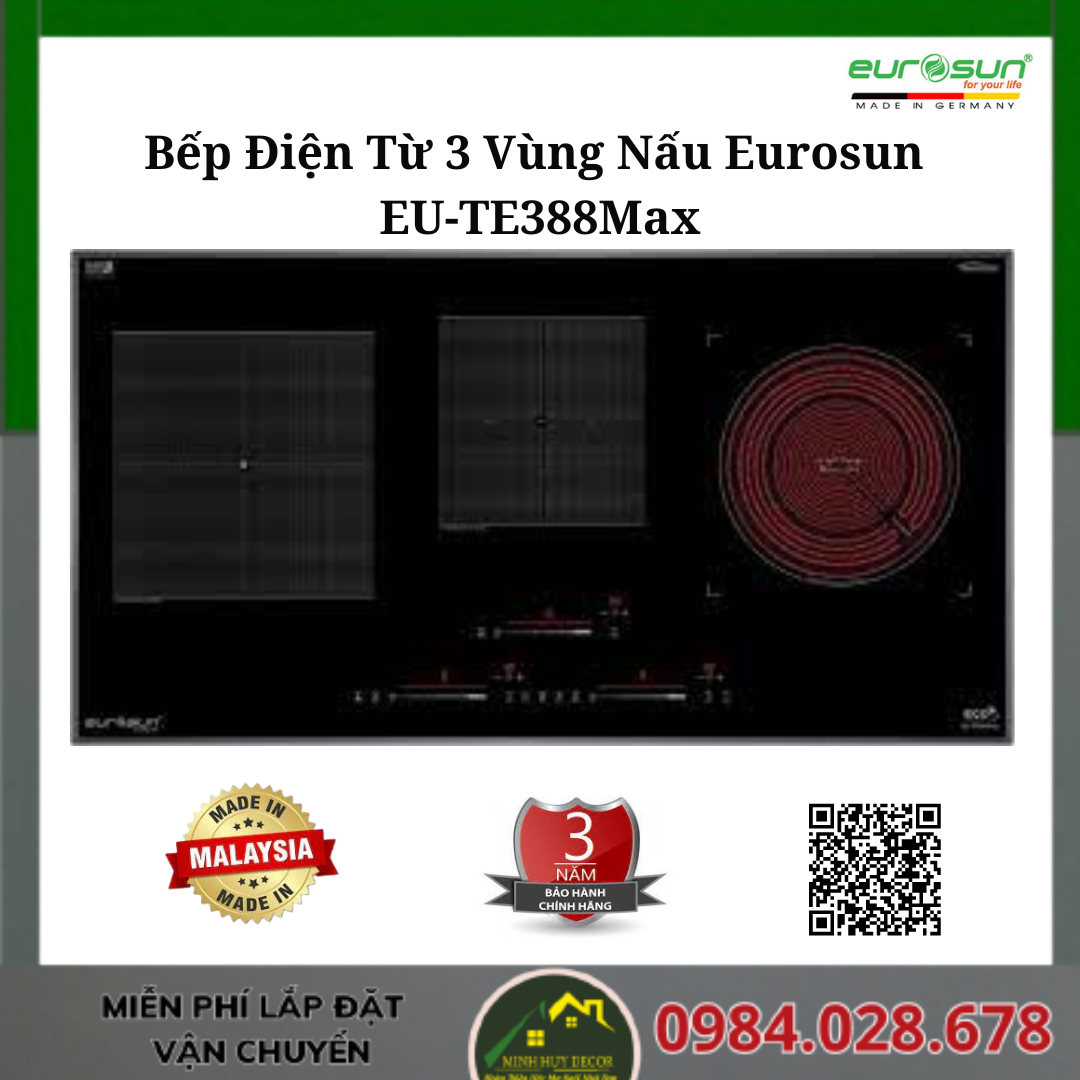 Bếp Điện Từ 3 Vùng Nấu Eurosun EU-TE388Max