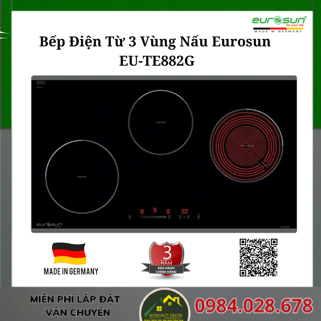 Bếp Điện Từ 3 Vùng Nấu Eurosun EU-TE882G- Made in Germany