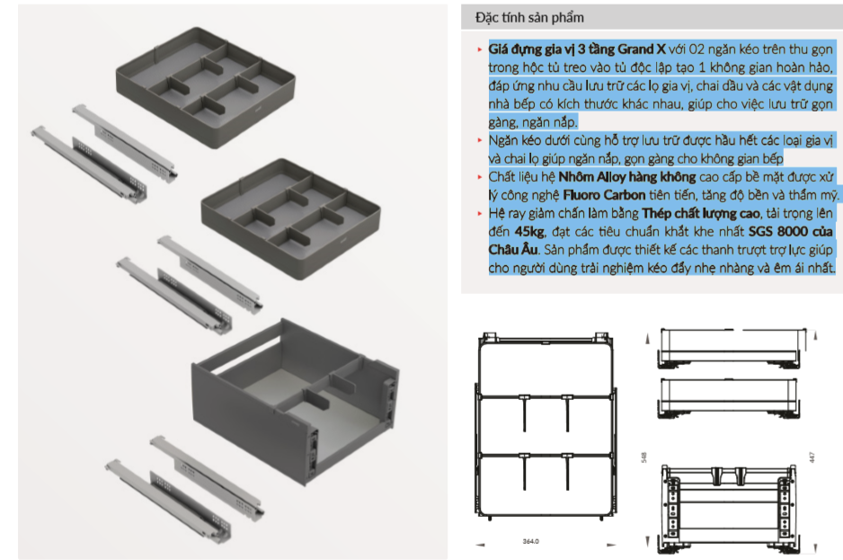 Kệ gia vị 3 tầng GRAND X XS.40MT