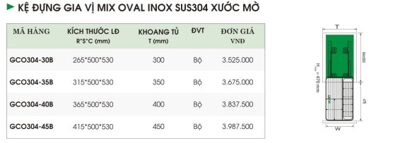 Kệ Đựng Gia Vị Mix Oval Inox SUS 304 Xước Mờ