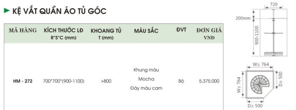 KỆ VẮT QUẦN ÁO TỦ GÓC HM-272