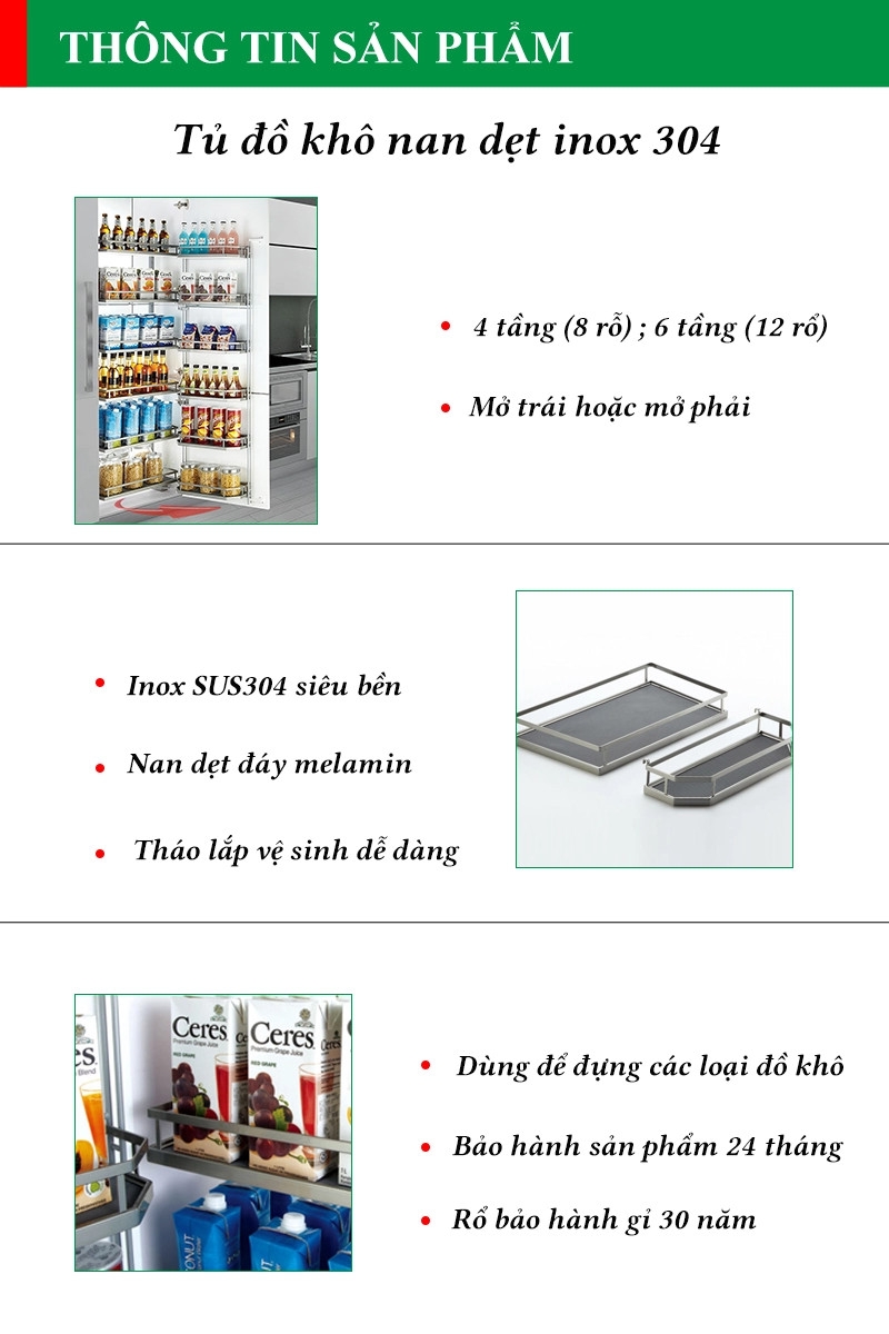 Tủ Đồ Khô Nan Dẹt Đáy Đặc Inox 304