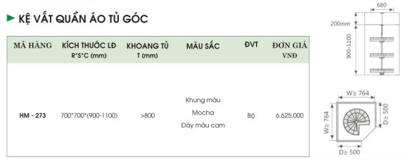 KỆ VẮT QUẦN ÁO TỦ GÓC HM-273