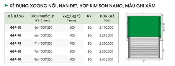 Kệ Đựng Xoang Nồi, Nan Dẹt, Phủ Nano, Màu Ghi Xám