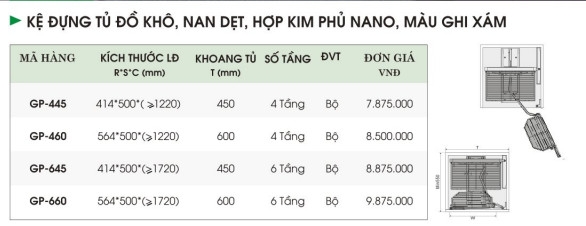 Kệ Đựng Tủ Đồ Khô, Nan Dẹt, Phủ Nano, Màu Ghi Xám