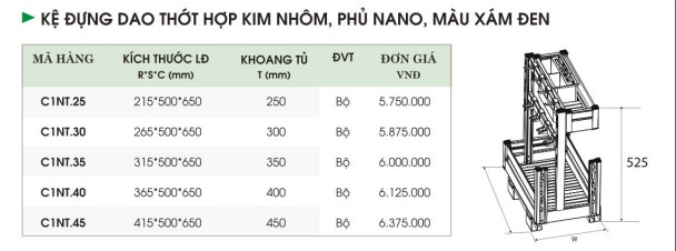 Kệ Đựng Dao Thớt Hợp Kim Nhôm, Phủ Nano, Màu Xám Đen