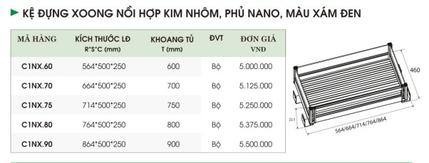 Kệ Đựng Xoang Nồi, Hợp Kim Nhôm, Phủ Nano, Màu Xám Đen