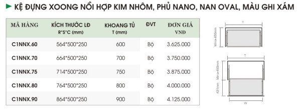 Kệ Đựng Xoang Nồi, Hợp Kim Nhôm, Phủ Nano, Nan Oval, Màu Ghi Xám