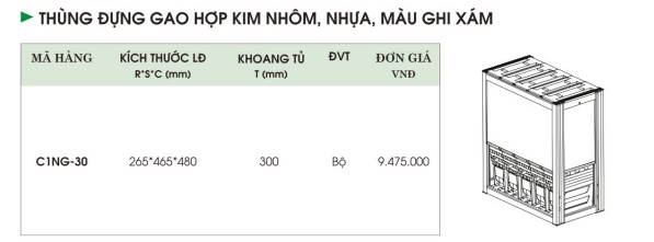 Thùng Đựng Gạo, Hợp Kim Nhôm, Nhựa, Màu Ghi Xám