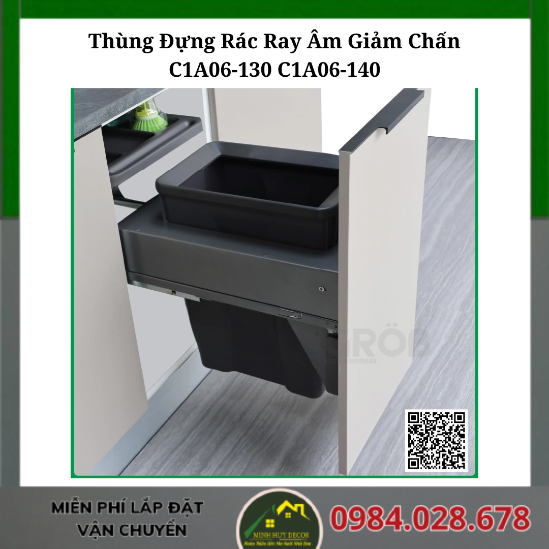 Thùng Đựng Rác Ray Âm Giảm Chấn C1A06-130 C1A06-140