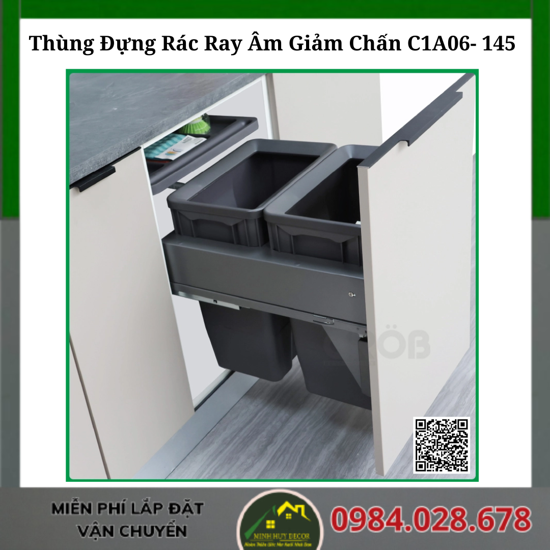 Thùng Đựng Rác Ray Âm Giảm Chấn 2 Khoang C1A06-145