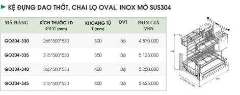 Kệ Đựng Dao Thớt Chai Lọ Oval Inox mờ SUS 304