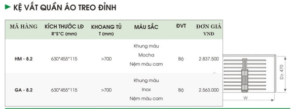 Kệ Vắt quần áo treo đỉnh HM-8.2, GA-8.2