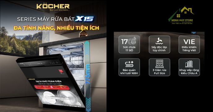 Máy rửa bát Kocher X15B chính hãng dung tích 17 bộ tại Minh Huy Store