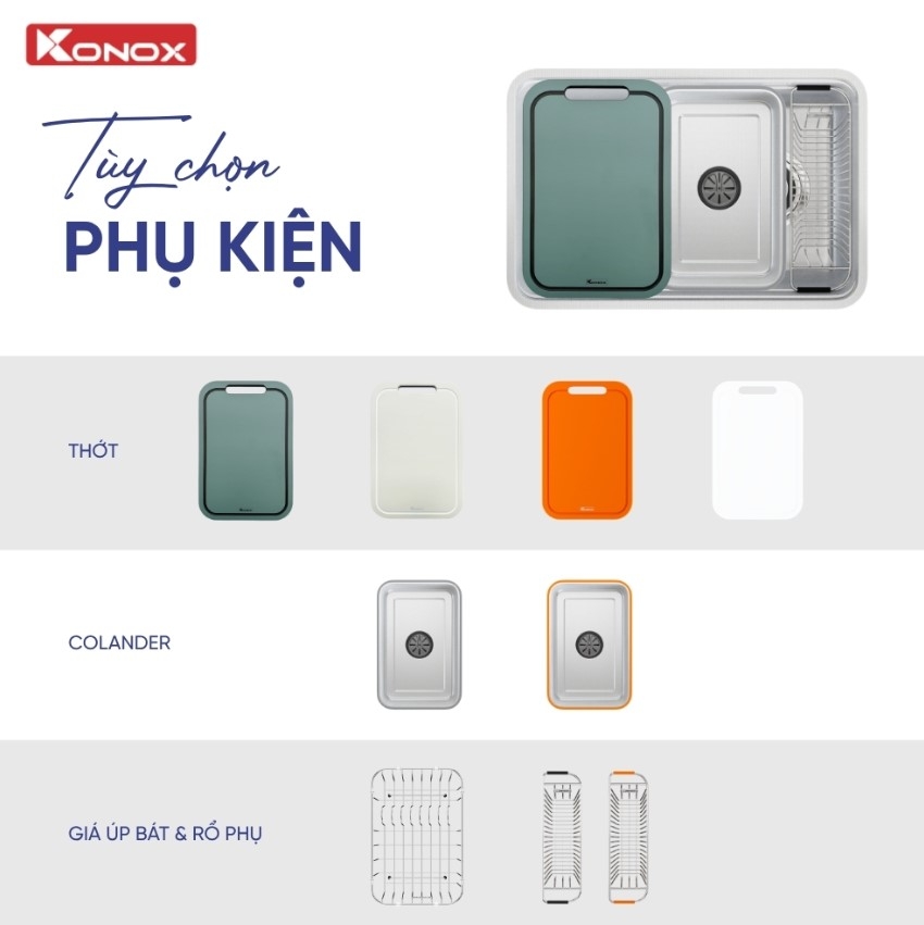 Chậu rửa bát Konox Tari Smart 7047PP | Inox SUS304 chống xước | Minh Huy Decor