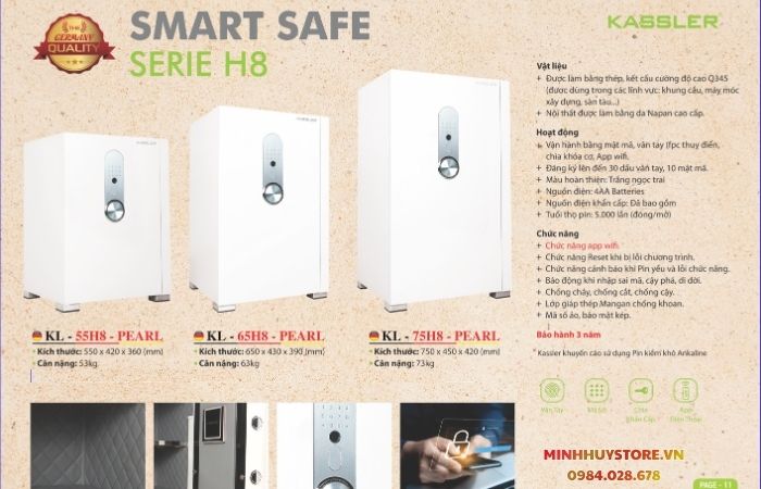 bảng thông số Két Thông Minh Kassler KL-55H8 (Trắng Ngọc Trai) 