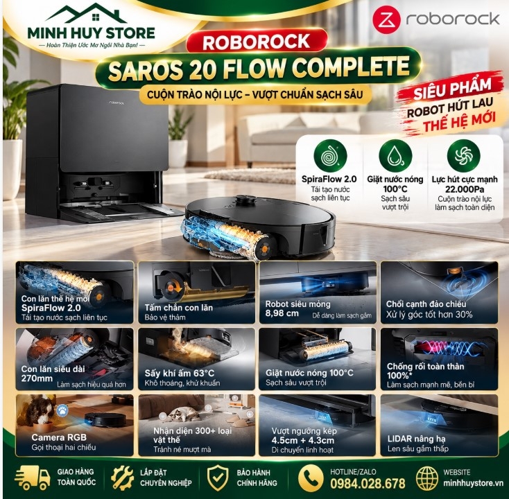 Roborock Saros 20 Flow Complete – Robot Hút Bụi Lau Nhà 36.000Pa- giá sốc tại Minh Huy Store