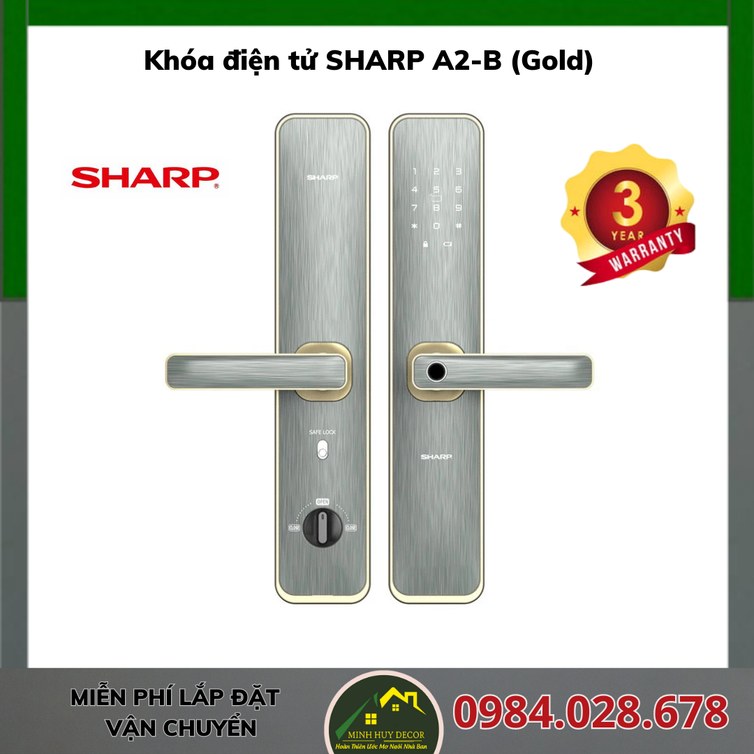 Khoá Vân Tay Thông Minh Sharp A2-B Vàng (Gold)